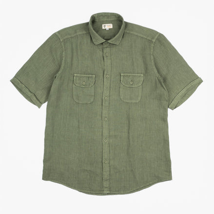 CAMISA DE LINHO COM BOLSOS, MANGA CURTA
