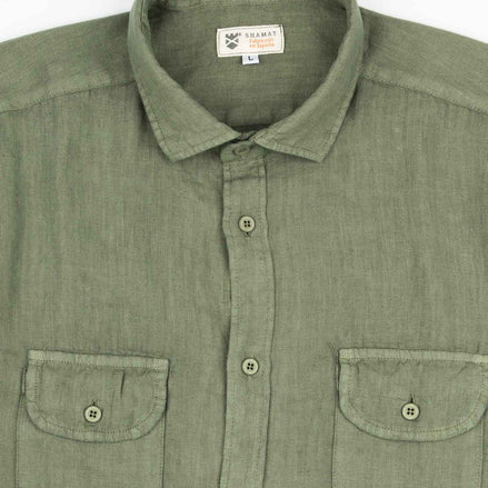 CAMISA DE LINHO COM BOLSOS, MANGA CURTA
