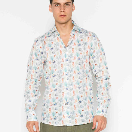 CORAL LINEN PRINTED M/L SHIRT
