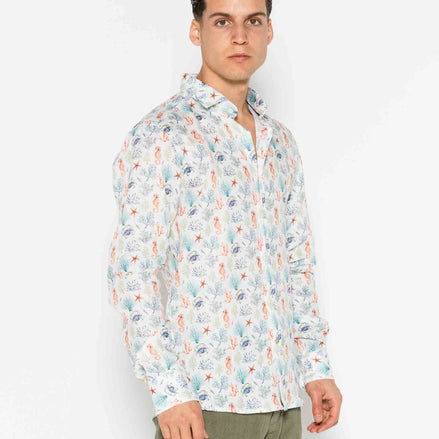 CORAL LINEN PRINTED M/L SHIRT