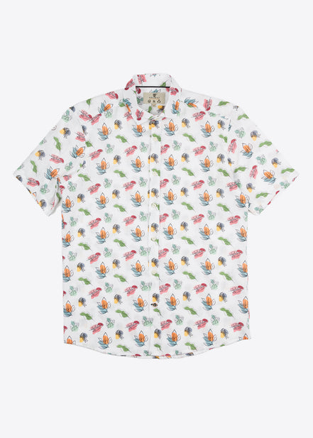 Camisa de linho estampada M/C