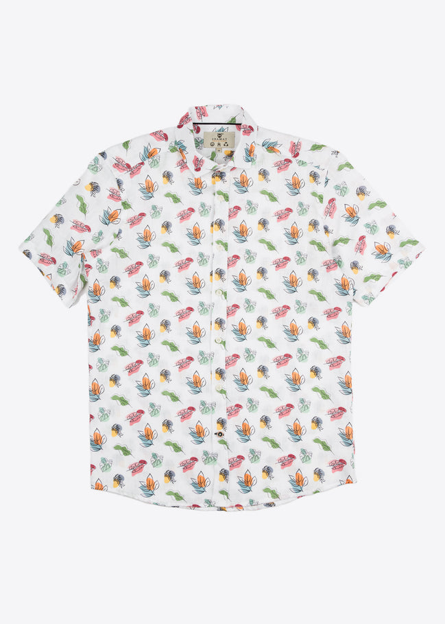 Camisa de linho estampada M/C