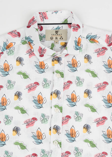 Camisa de linho estampada M/C