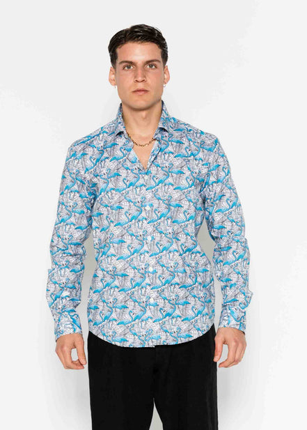 CAMISA ESTAMPADA COM ELÁSTICO FLAMINGO
