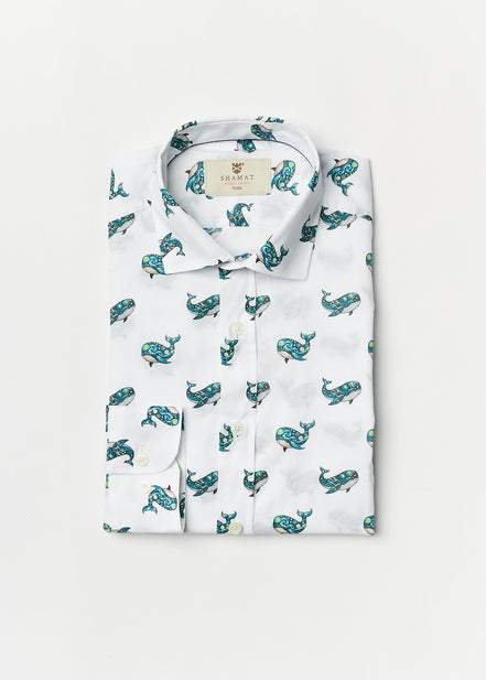 WHALES PRINTED COTTON SHIRT
